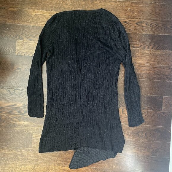 Eileen Fisher Black Silk Blend Open Waterfall Cardigan Crinkly Knit-Sz. XS - Picture 4 of 8